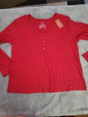 Nwt State Of Day Bright Red Long-Sleeve Henley Top Xl
